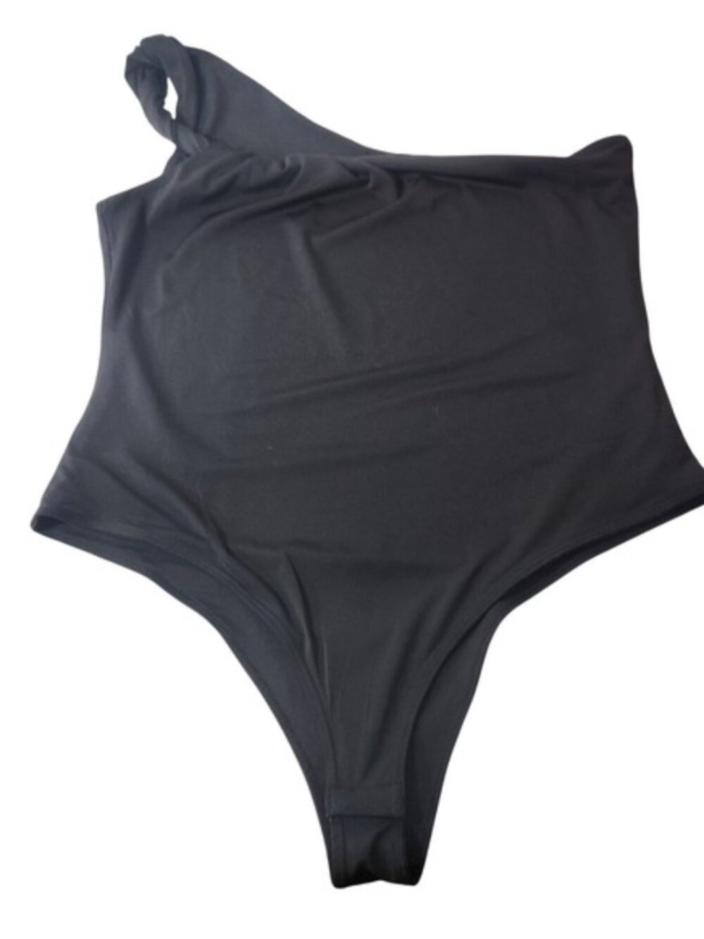 HM One Shoulder Bodysuit Black Twisted Strap Thong Snap Closure Large
